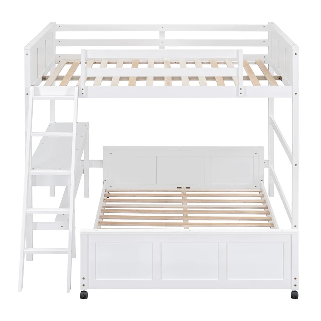 Alt view image 3 of 7 - Full Over Full Bunk Bed with Desk, White