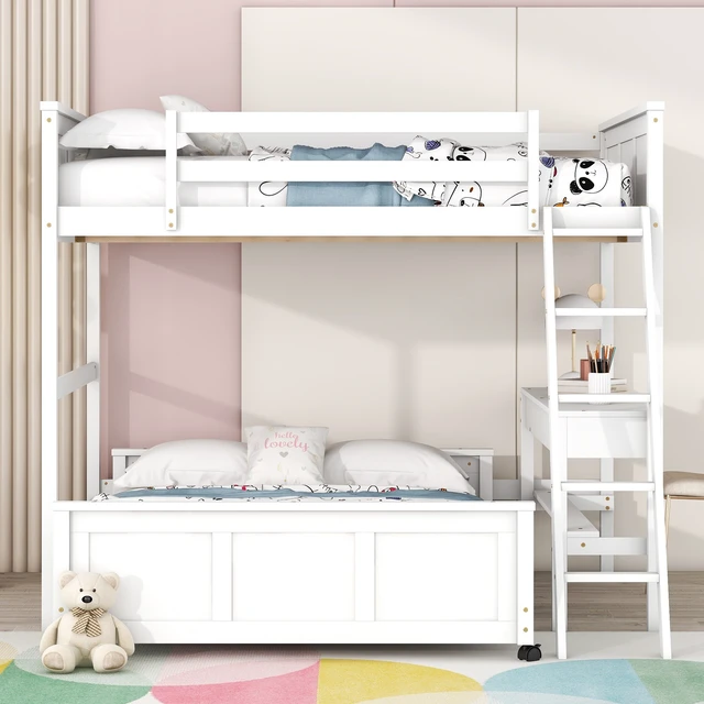 Alt view image 2 of 7 - Full Over Full Bunk Bed with Desk, White