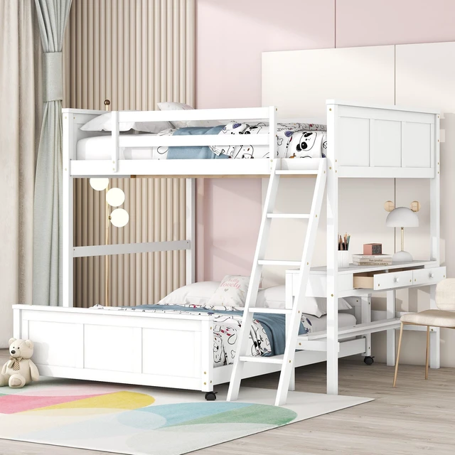 Main image of Full Over Full Bunk Bed with Desk, White