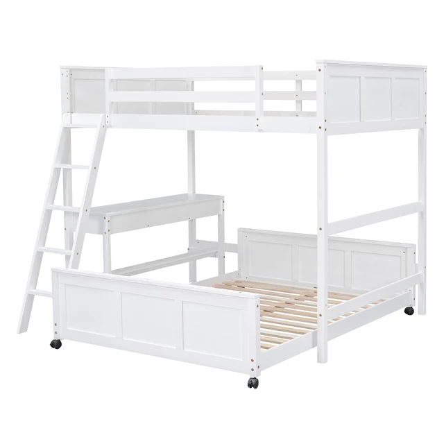 Alt view image 4 of 7 - Full Over Full Bunk Bed with Desk, White