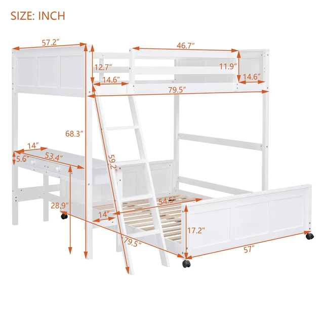 Alt view image 6 of 7 - Full Over Full Bunk Bed with Desk, White