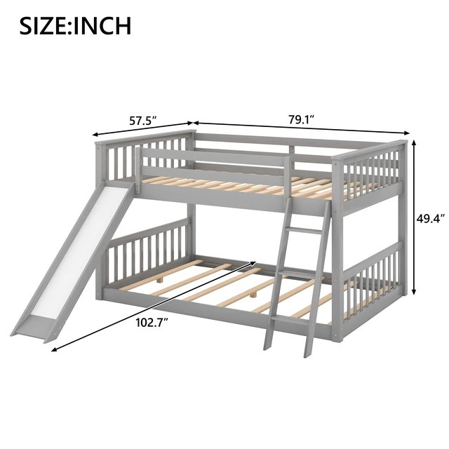 Alt view image 7 of 7 - Full over Full Bunk Bed with Convertible Slide and Ladder, Gray