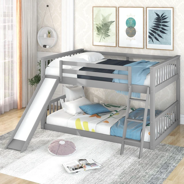 Main image of Full over Full Bunk Bed with Convertible Slide and Ladder, Gray
