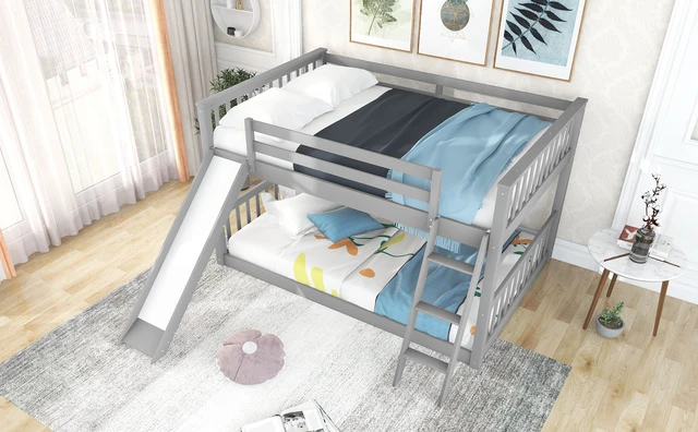 Alt view image 5 of 7 - Full over Full Bunk Bed with Convertible Slide and Ladder, Gray
