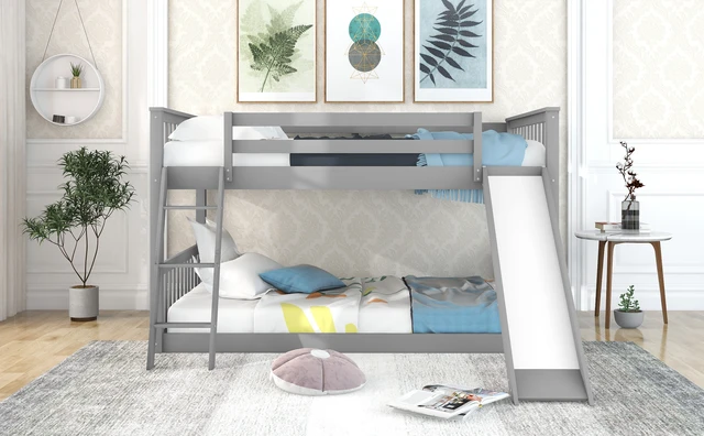 Alt view image 4 of 7 - Full over Full Bunk Bed with Convertible Slide and Ladder, Gray