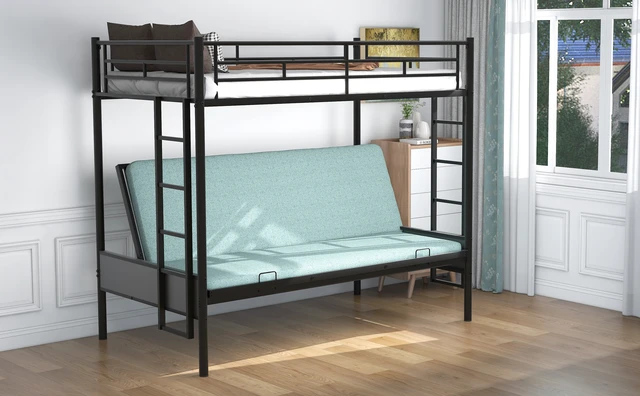 Alt view image 5 of 7 - Twin over Full Metal Bunk Bed, Multi-Function,Black
