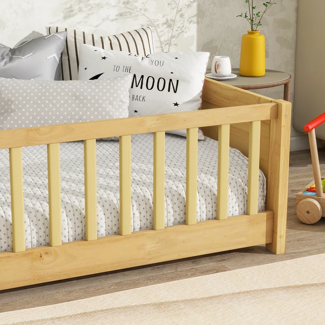 Alt view image 4 of 7 - Twin size Floor Platform Bed with Built-in Book Rack,Natural