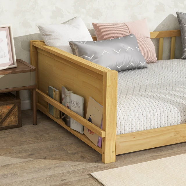 Alt view image 5 of 7 - Twin size Floor Platform Bed with Built-in Book Rack,Natural