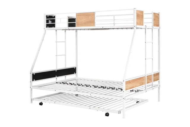 Alt view image 7 of 7 - Metal Twin over Full Bunk Bed with Trundle/ Heavy-duty Sturdy Metal/ Noise Reduced/ Safety Guardrail/ Wooden Decoration/ Convenient Trundle / Bunk Bed for Three/ CPC Certified/ No Box Spring Needed