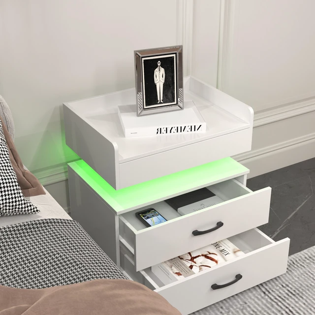 Main image of 1 Set Nightstand with Adjustable LED Strip Light, 2-drawers, Large Storage Space, Suitable for Bedside Table, Coffee Table, Sofa Side Table or End Table for Study Desk