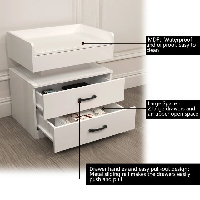 Alt view image 6 of 7 - 1 Set Nightstand with Adjustable LED Strip Light, 2-drawers, Large Storage Space, Suitable for Bedside Table, Coffee Table, Sofa Side Table or End Table for Study Desk
