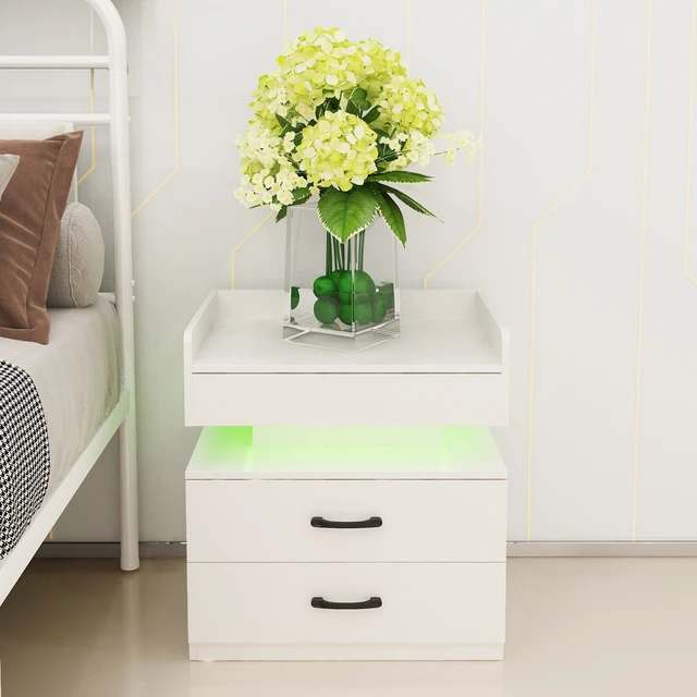 Alt view image 5 of 7 - 1 Set Nightstand with Adjustable LED Strip Light, 2-drawers, Large Storage Space, Suitable for Bedside Table, Coffee Table, Sofa Side Table or End Table for Study Desk