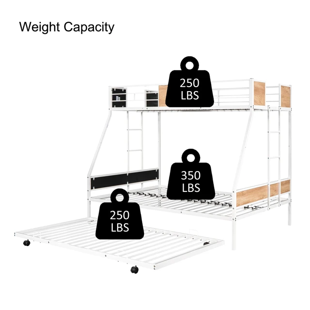 Alt view image 5 of 7 - Metal Twin over Full Bunk Bed with Trundle/ Heavy-duty Sturdy Metal/ Noise Reduced/ Safety Guardrail/ Wooden Decoration/ Convenient Trundle / Bunk Bed for Three/ CPC Certified/ No Box Spring Needed