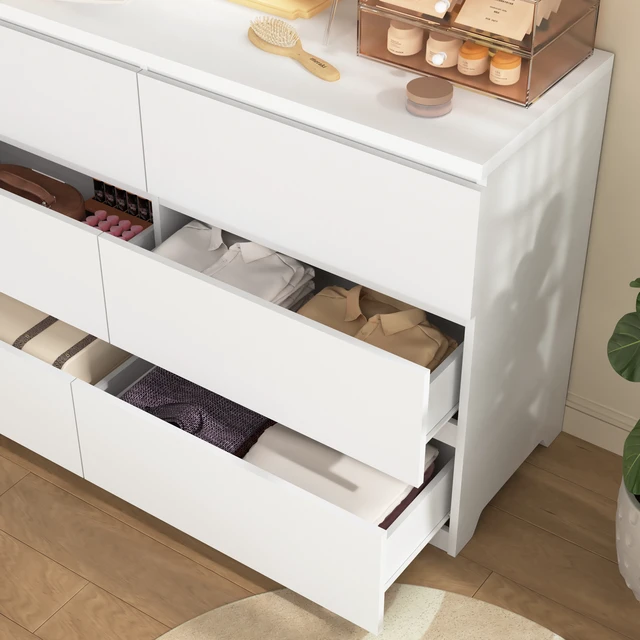 Alt view image 5 of 7 - 6 Drawer Storage Cabinet ,Dresser, Wood Storage Tower Clothes Organizer, Wide Chest of 6 Drawers, Large Storage Space for Bedroom, Hallway, Entryway Living Room White