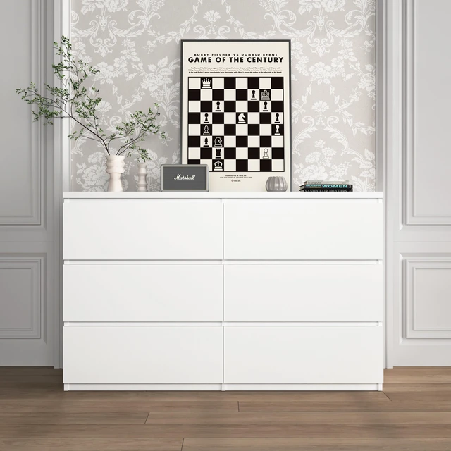 Main image of 6 Drawer Storage Cabinet ,Dresser, Wood Storage Tower Clothes Organizer, Wide Chest of 6 Drawers, Large Storage Space for Bedroom, Hallway, Entryway Living Room White