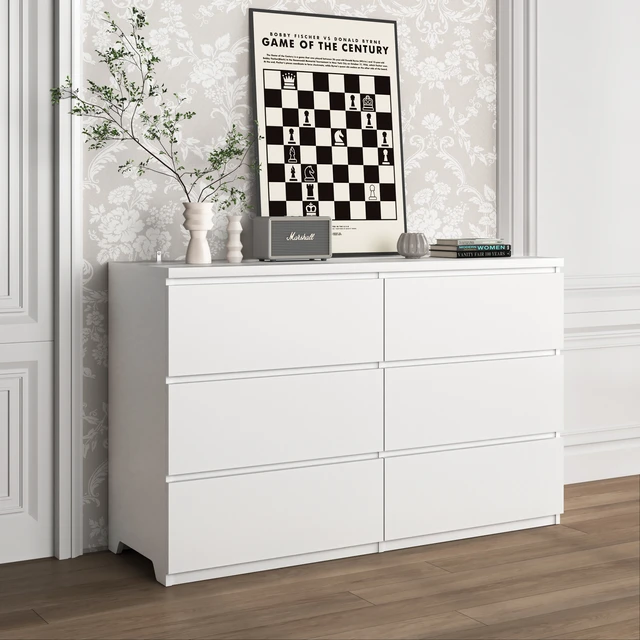 Alt view image 6 of 7 - 6 Drawer Storage Cabinet ,Dresser, Wood Storage Tower Clothes Organizer, Wide Chest of 6 Drawers, Large Storage Space for Bedroom, Hallway, Entryway Living Room White