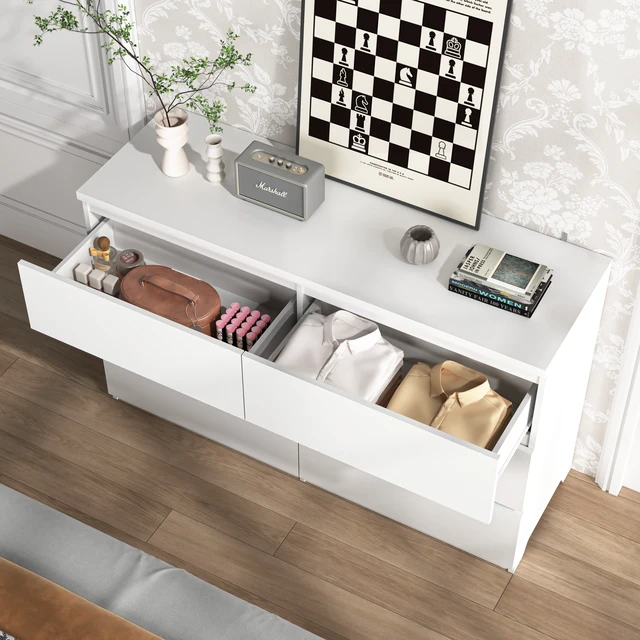 Alt view image 7 of 7 - 6 Drawer Storage Cabinet ,Dresser, Wood Storage Tower Clothes Organizer, Wide Chest of 6 Drawers, Large Storage Space for Bedroom, Hallway, Entryway Living Room White