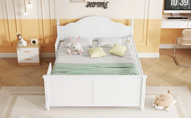 Alt view image 6 of 7 - Full Size Bed For Kids, Wood Full Platform Bed with Headboard and Footboard, White