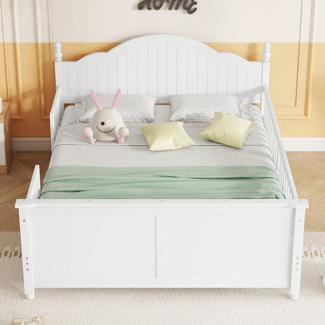 Alt view image 2 of 7 - Full Size Bed For Kids, Wood Full Platform Bed with Headboard and Footboard, White