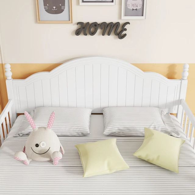Alt view image 3 of 7 - Full Size Bed For Kids, Wood Full Platform Bed with Headboard and Footboard, White