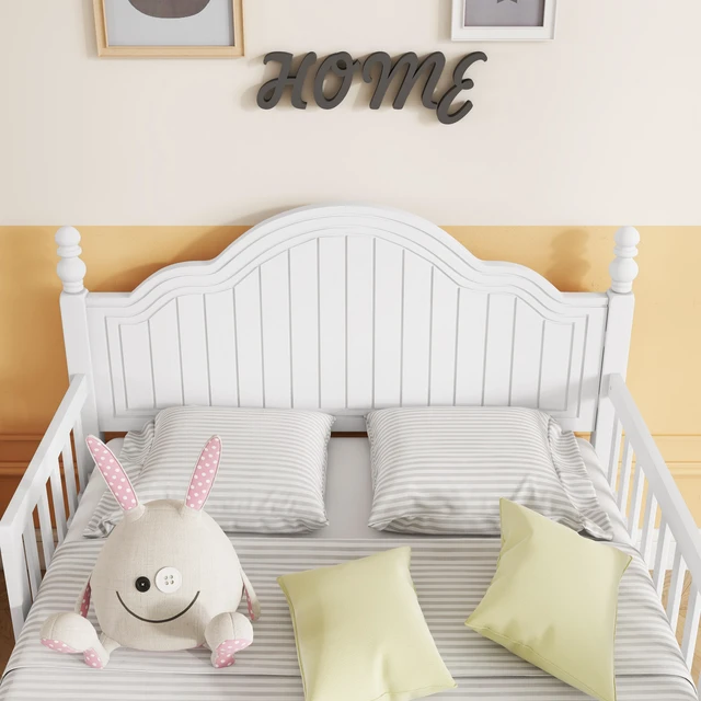 Alt view image 4 of 7 - Twin Size Bed For Kids, Wood Twin Platform Bed with Headboard and Footboard, White