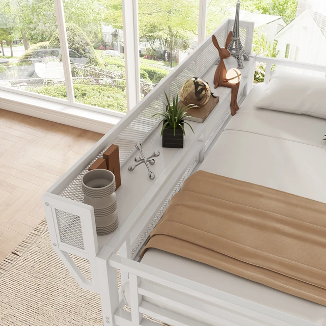 Alt view image 5 of 7 - Twin Size Loft Bed with Stairs, Metal Loft Bed with Storage Shelves, High Loft Bed with Wardrobe for Kids Teens,White