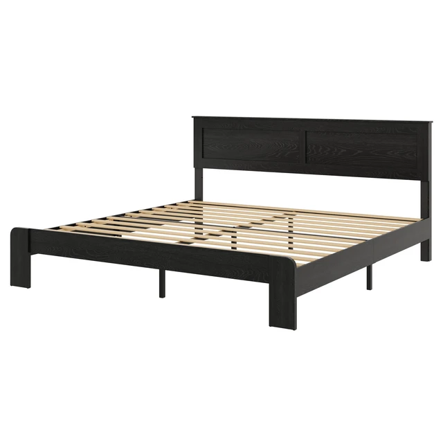 Alt view image 5 of 5 - Bed Frame King Size, Wood Platform Bed Frame , Noise Free,No Box Spring Needed and Easy Assembly Tool,Large Under Bed Storage,Dark Black