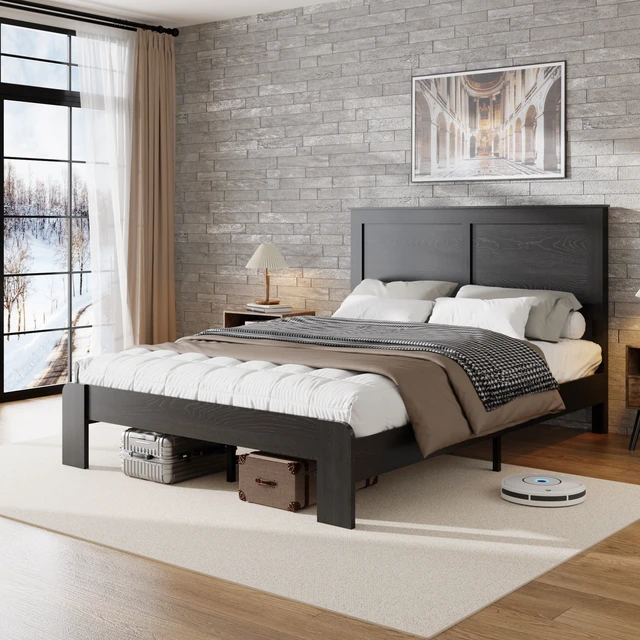 Alt view image 2 of 5 - Bed Frame King Size, Wood Platform Bed Frame , Noise Free,No Box Spring Needed and Easy Assembly Tool,Large Under Bed Storage,Dark Black