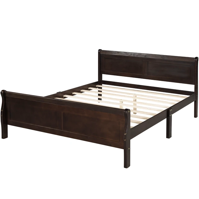 Alt view image 6 of 7 - Full Size Wood Platform Bed with Headboard and Wooden Slat Support (Espresso)