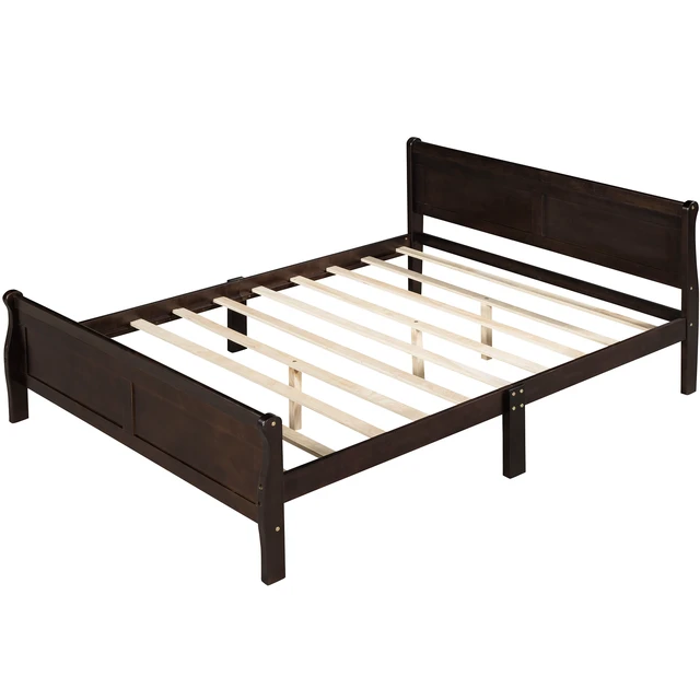 Alt view image 5 of 7 - Full Size Wood Platform Bed with Headboard and Wooden Slat Support (Espresso)