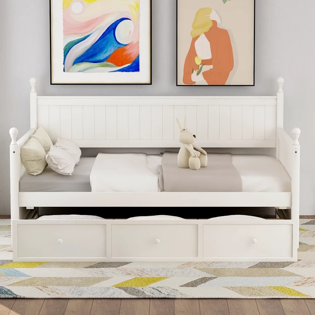 Alt view image 2 of 7 - Wood Daybed with Three Drawers ,Twin Size Daybed,No Box Spring Needed ,White