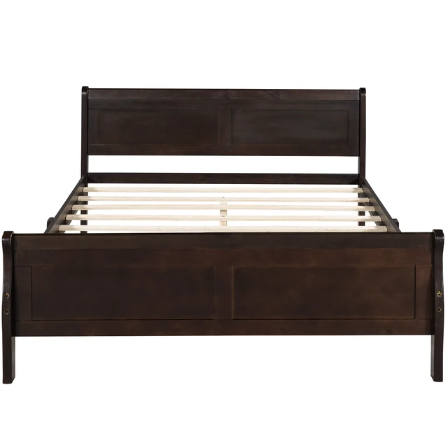 Alt view image 4 of 7 - Full Size Wood Platform Bed with Headboard and Wooden Slat Support (Espresso)