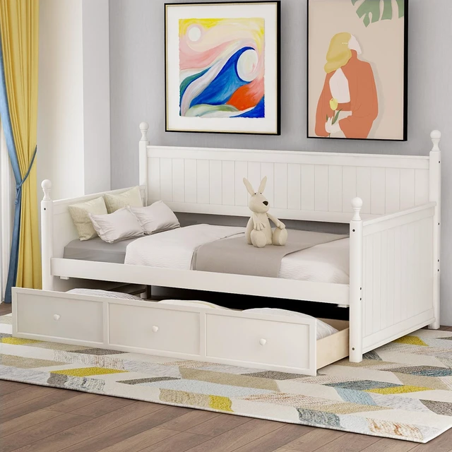 Main image of Wood Daybed with Three Drawers ,Twin Size Daybed,No Box Spring Needed ,White