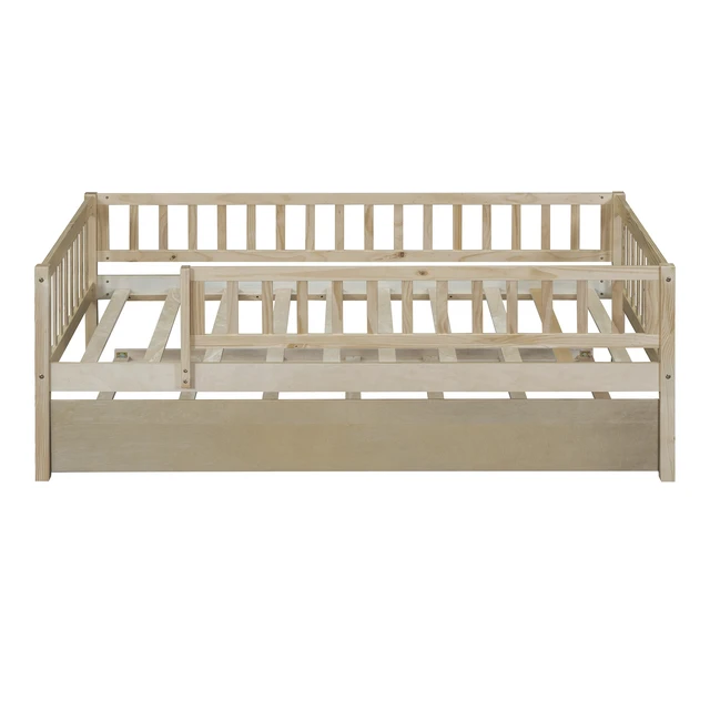 Alt view image 4 of 7 - Twin Size Wood Daybed with Trundle and Fence Guardrails, Natural
