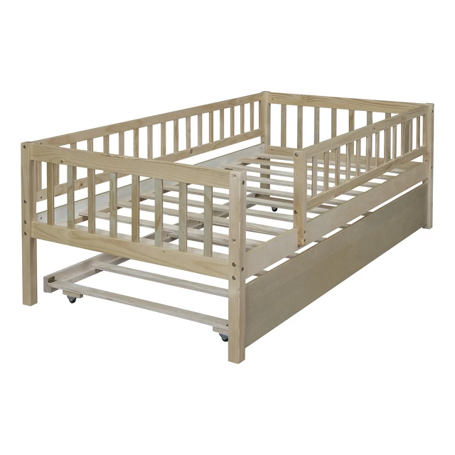 Alt view image 6 of 7 - Twin Size Wood Daybed with Trundle and Fence Guardrails, Natural