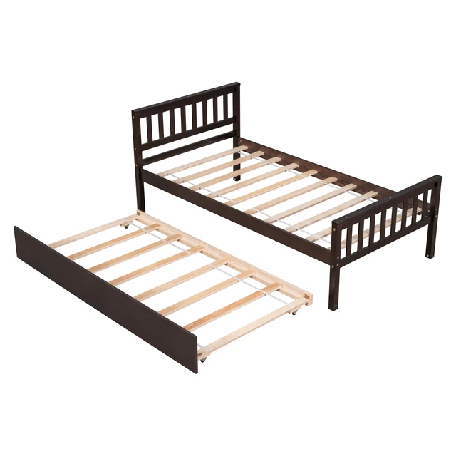 Alt view image 7 of 7 - Twin Bed with Trundle, Platform Bed Frame with Headboard and Footboard, for Bedroom Small Living Space,No Box Spring Needed,Espresso