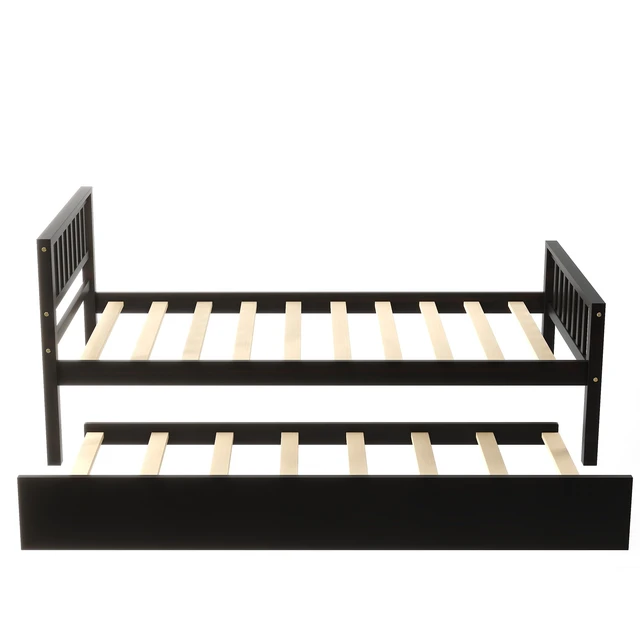 Alt view image 6 of 7 - Twin Bed with Trundle, Platform Bed Frame with Headboard and Footboard, for Bedroom Small Living Space,No Box Spring Needed,Espresso