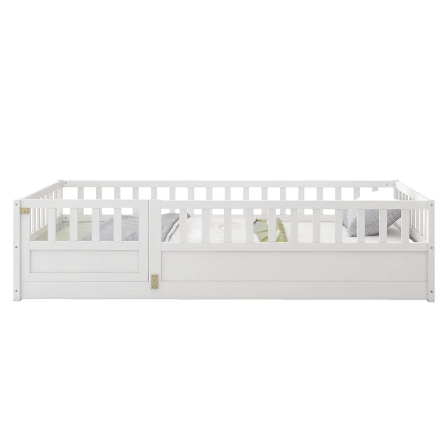 Alt view image 5 of 7 - Twin Size Floor bed, integral construction with super high security barrier, door, children's floor bed frame, Montessori wooden children's floor bed, Support slat white(Patented model)