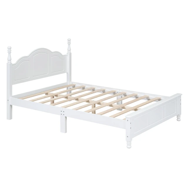 Alt view image 4 of 7 - Full Size Wood Platform Bed Frame,Retro Style Platform Bed with Wooden Slat Support,White