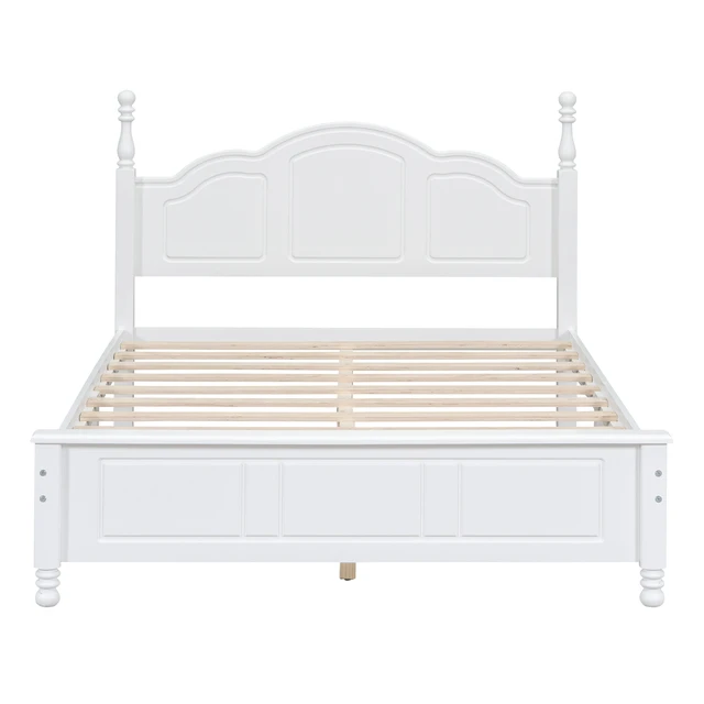 Alt view image 3 of 7 - Full Size Wood Platform Bed Frame,Retro Style Platform Bed with Wooden Slat Support,White