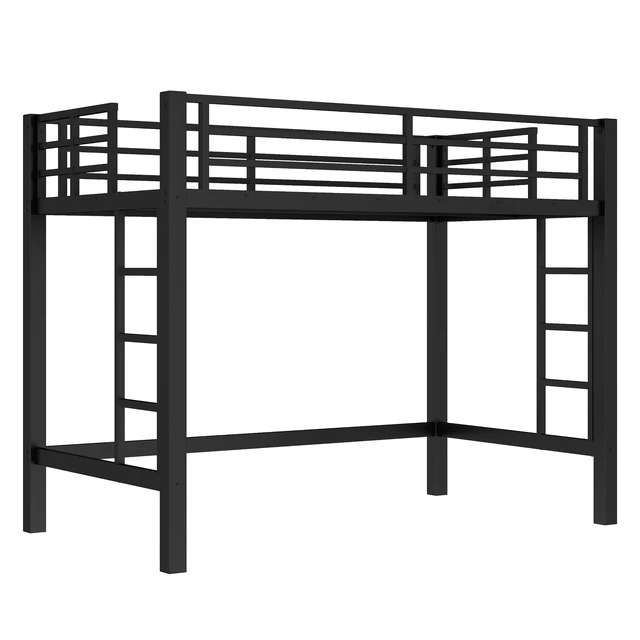 Alt view image 4 of 7 - Twin Size Metal Loft Bed, Loft Bed with Easy Climbing Ladder and Guardrails , Black
