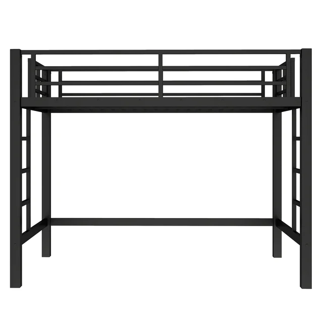 Alt view image 5 of 7 - Twin Size Metal Loft Bed, Loft Bed with Easy Climbing Ladder and Guardrails , Black