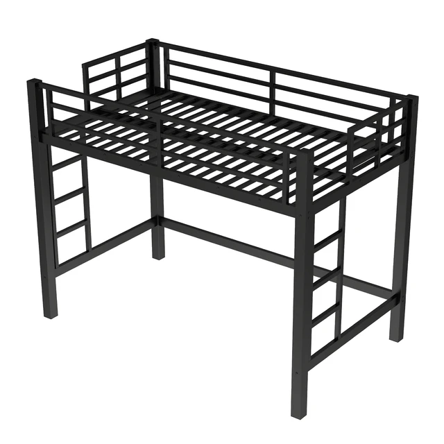 Alt view image 6 of 7 - Twin Size Metal Loft Bed, Loft Bed with Easy Climbing Ladder and Guardrails , Black