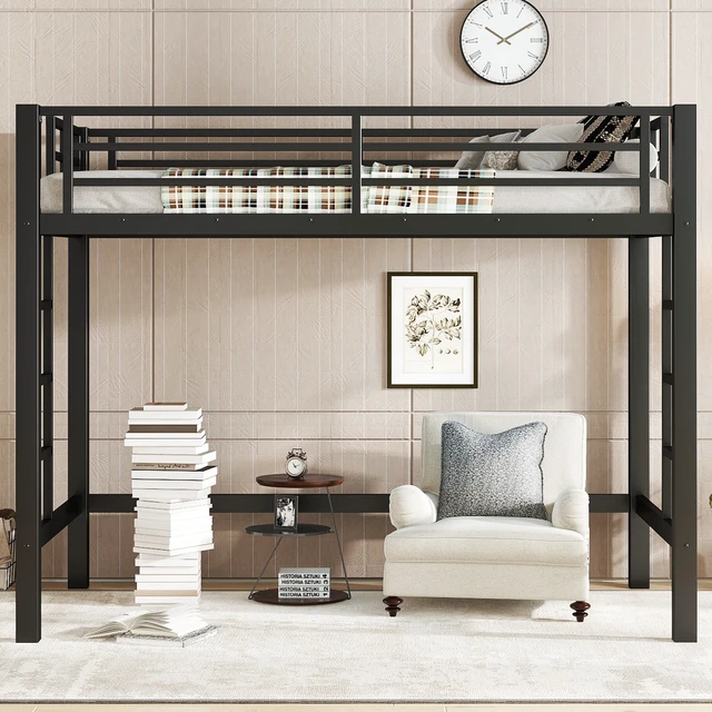 Alt view image 2 of 7 - Twin Size Metal Loft Bed, Loft Bed with Easy Climbing Ladder and Guardrails , Black