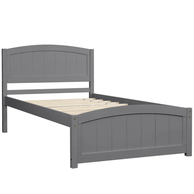 Alt view image 3 of 7 - Wood Platform Bed with Headboard,Footboard and Wood Slat Support, Gray