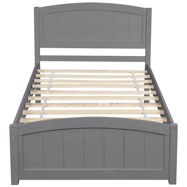 Alt view image 2 of 7 - Wood Platform Bed with Headboard,Footboard and Wood Slat Support, Gray