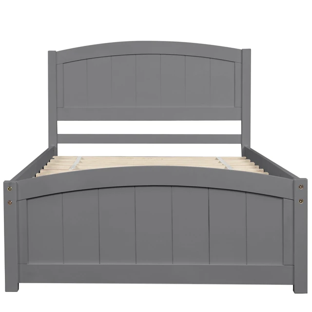 Alt view image 4 of 7 - Wood Platform Bed with Headboard,Footboard and Wood Slat Support, Gray