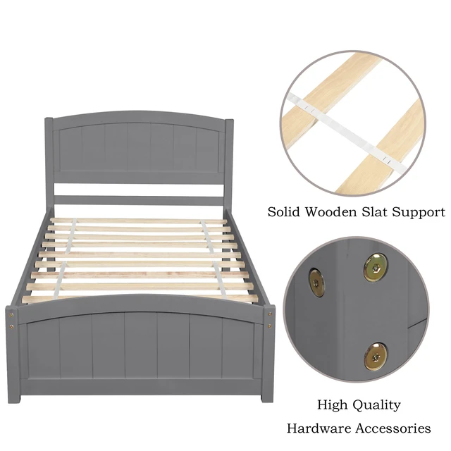 Alt view image 6 of 7 - Wood Platform Bed with Headboard,Footboard and Wood Slat Support, Gray