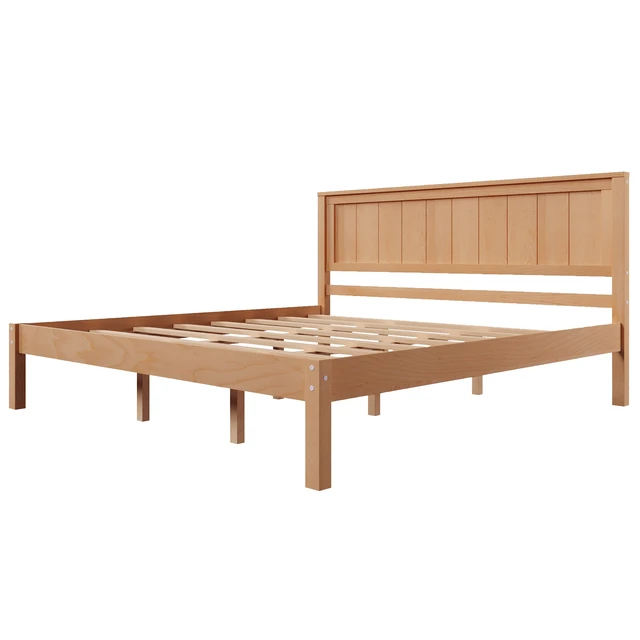 Alt view image 2 of 5 - Platform Bed Frame with Headboard, Wood Slat Support, No Box Spring Needed, Queen, Oak