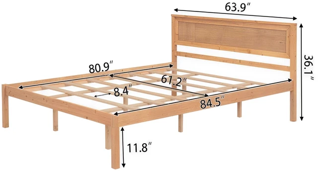 Main image of Platform Bed Frame with Headboard, Wood Slat Support, No Box Spring Needed, Queen, Oak